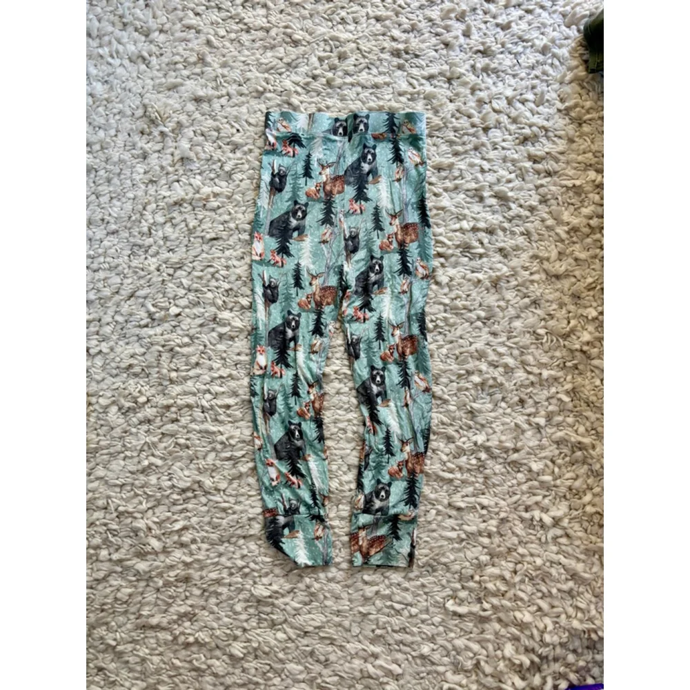 Boys Tiny Roots Bamboo Pajama Bottoms 10 Green Brown Forest Animals